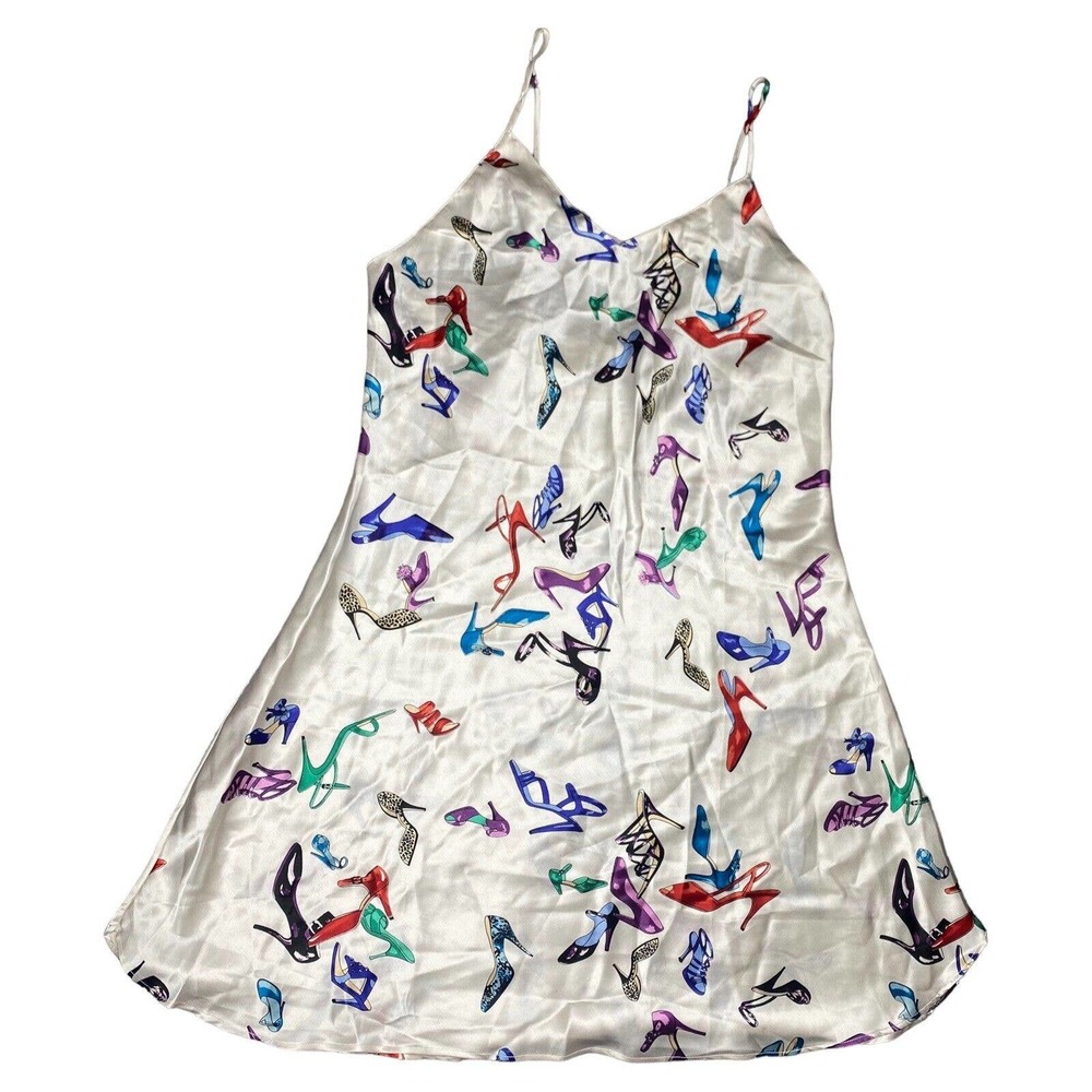 Vintage White Silk Multicolor High Heels Fashion Slip Dress Silk By Jasmine